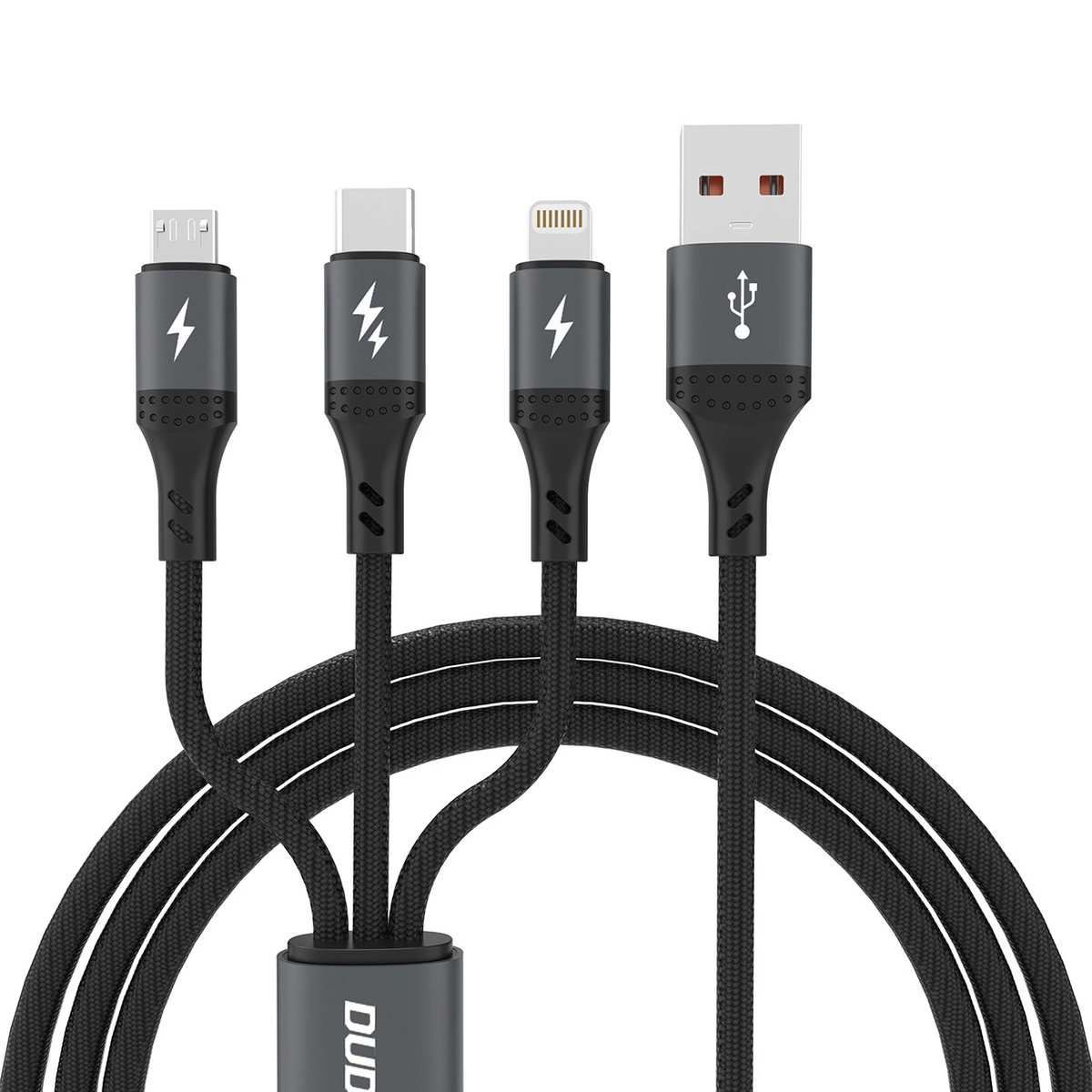 Cable de carga USB-A - Lightning / microUSB / USB-C Dudao L3E 3en1, 60W, 1.2m, Negro