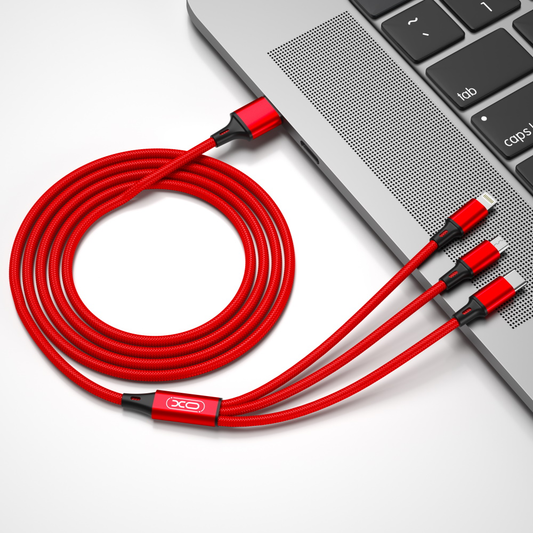 Cable de Carga USB-A - Lightning / microUSB / USB-C XO Design NB173 3en1, 18W, 1.2m, Rojo
