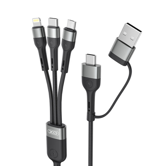 Cable de carga USB-A / USB-C - Lightning / microUSB / USB-C XO Design NB254 3en1, 60W, 1,2m, Negro