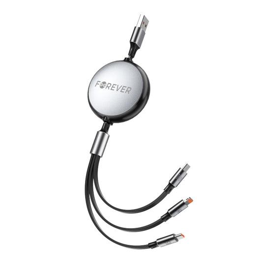 Forever 3en1 Cable de carga USB-A - Lightning / 2 x USB-C Forever 3en1, 100 W, 1,2 m, negro