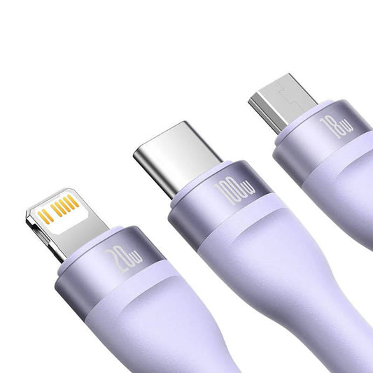 Cable de Carga USB-A / USB-C - Lightning / microUSB / USB-C Baseus Flash Series II 3in1, 100W, 1.2m, Morado CASS030105