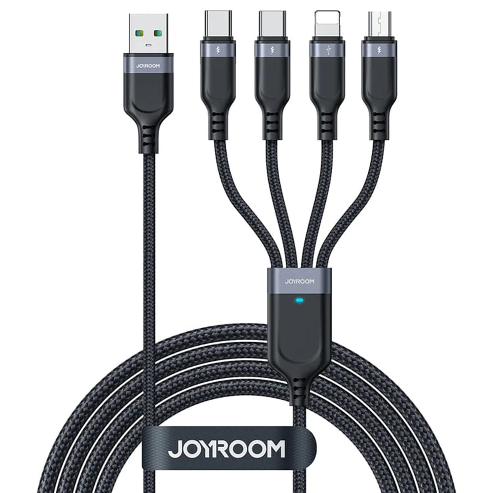 Cable de carga USB-A - Lightning / microUSB / 2 x USB-C Joyroom S-1T4018A18 4en1, 20W, 1,2m, Negro