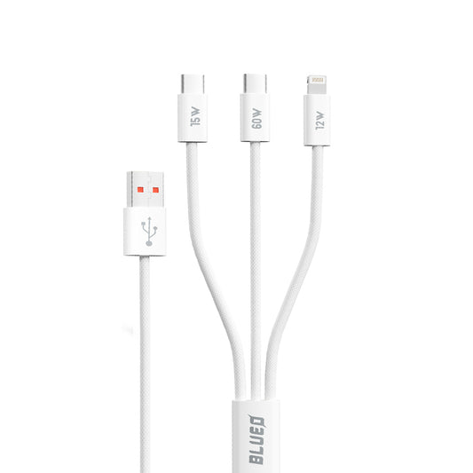 Cable de Carga USB-A - Lightning / 2 x USB-C Blueo, 75W, 1.2m, Blanco