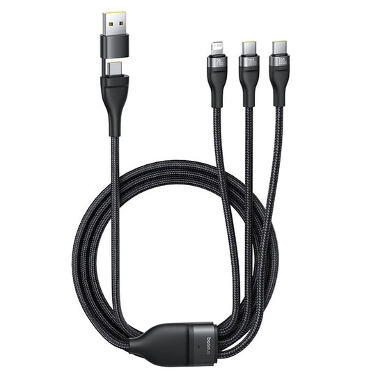 Cable de Carga USB-A / USB-C - Lightning / 2 x USB-C Baseus Flash Series III 3in1, 100W, 1.5m, Negro P10377800U01-00