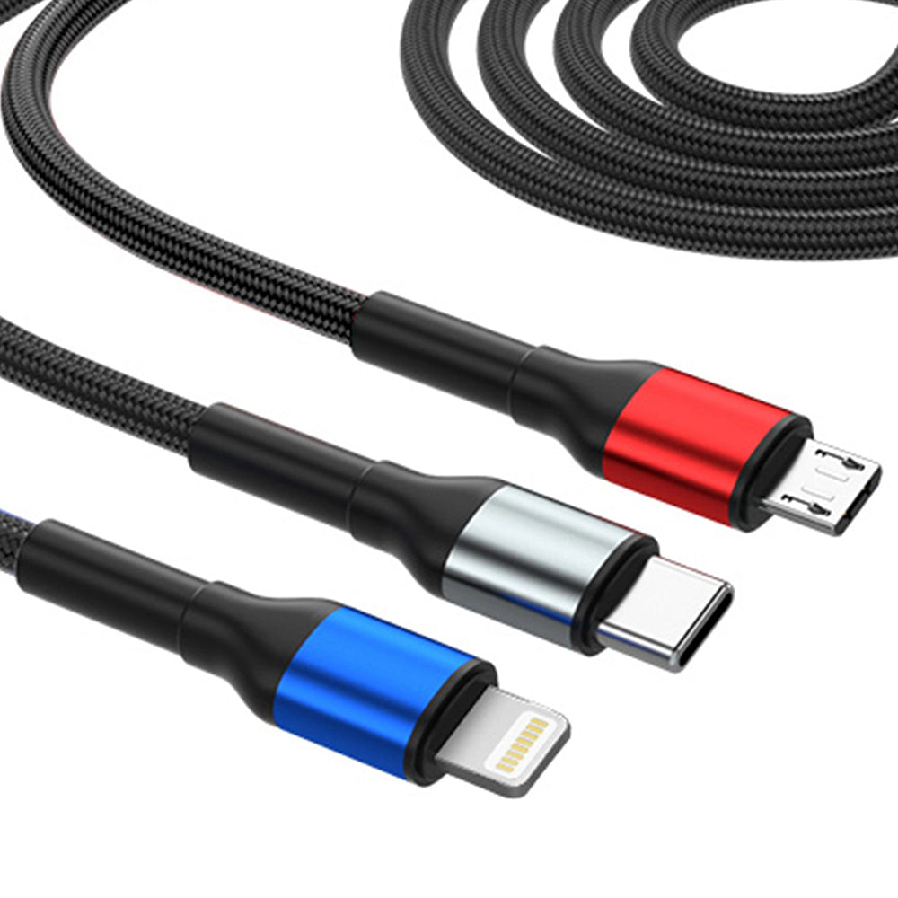 Cable de Carga USB-A / USB-C - Lightning / microUSB / USB-C 3MK Hyper N, 18W, 1.2m, Negro