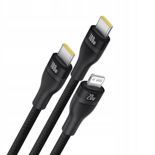 Cable de Carga USB-C - Lightning / 2 x USB-C Baseus Flash Series III 3in1, 100W, 1.5m, Negro P10377502111-00