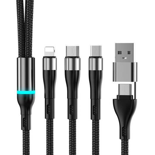 Cable de carga USB-C / USB-A - Lightning / microUSB / USB-C OEM B6, 100W, 1.2m, Negro
