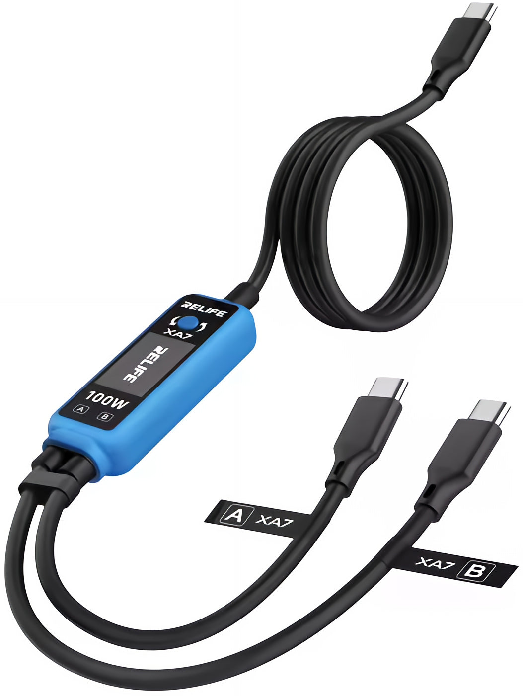 Cable de carga USB-C - 2 x USB-C Relife XA7 Display, 100W, 1.33m, Negro