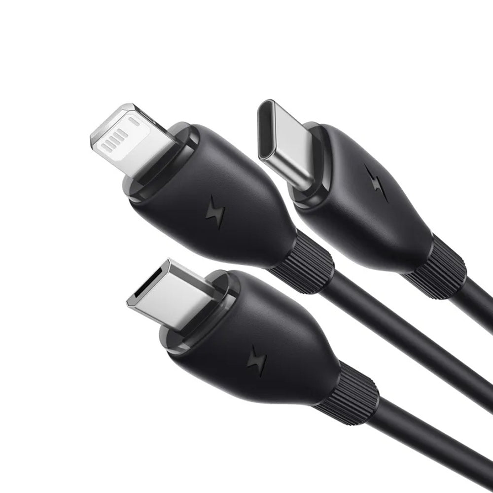 Cable de carga USB-A - Lightning / microUSB / USB-C Baseus Ultra Fast 3en1, 18W, 0.8m, Negro P10377501111-00