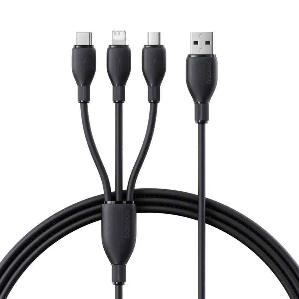 Cable de carga USB-A - Lightning / microUSB / USB-C Baseus Ultra Fast 3en1, 18W, 0.8m, Negro P10377501111-00