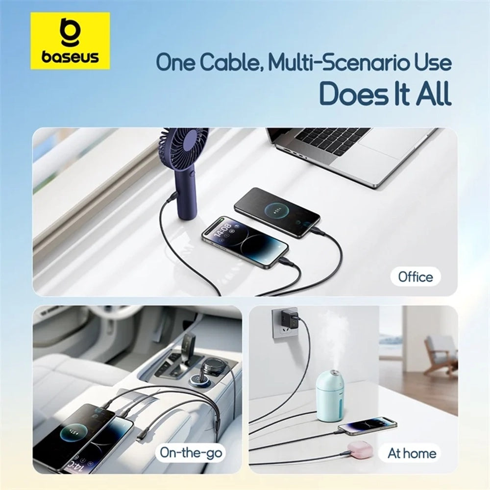 Cable de carga USB-A - Lightning / microUSB / USB-C Baseus Ultra Fast 3en1, 18W, 0.8m, Negro P10377501111-00
