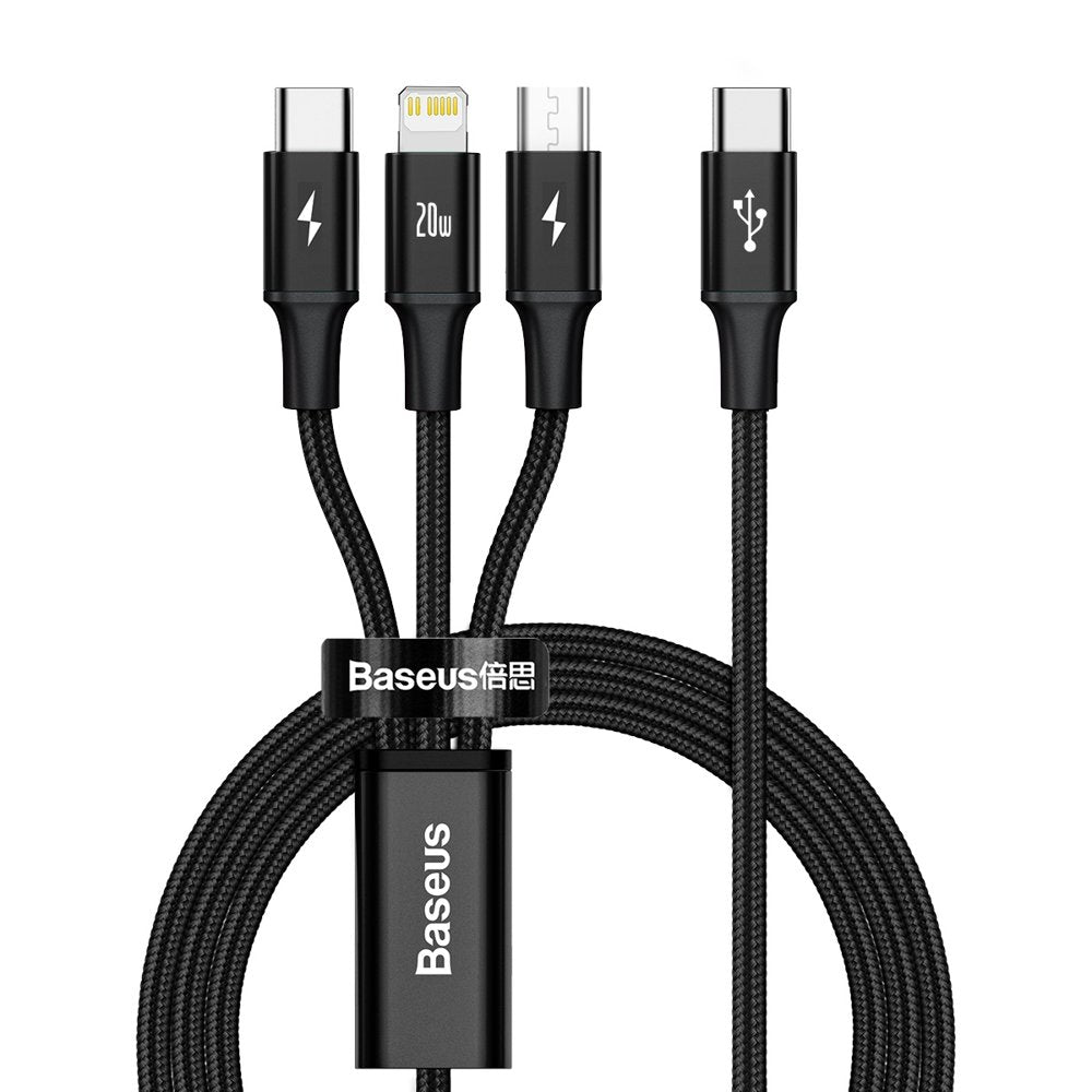 USB-C - Lightning / microUSB / USB-C Baseus Rapid 3in1, 20W, 1.5m, Negro CAMLT-SC01