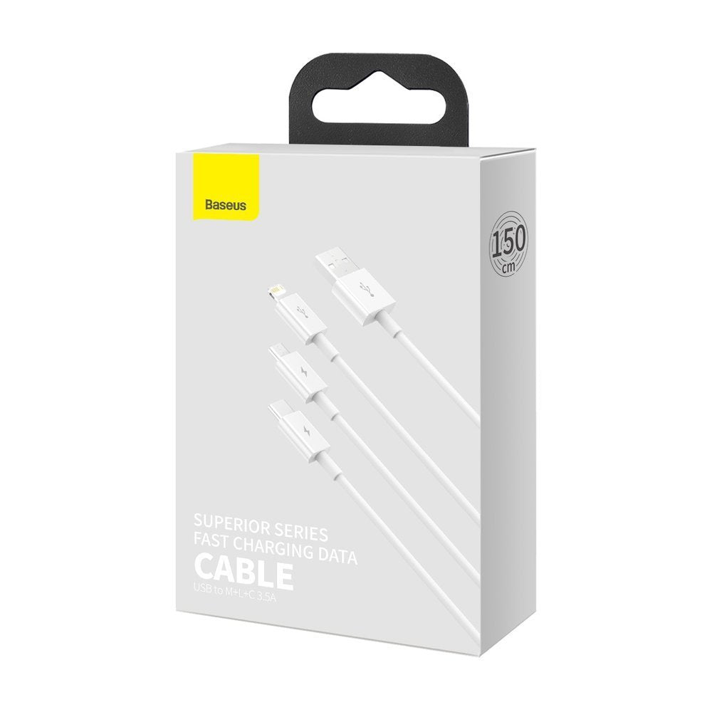 Cable de Carga USB-A - Lightning / microUSB / USB-C Baseus Superior 3in1 Series, 20W, 1.2m, Blanco CAMLTYS-02
