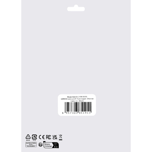 Cable de red UGREEN NW101, UTP, Cat6, 1m, Negro