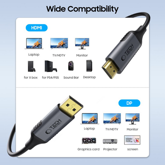Cable de vídeo Tech-Protect Ultraboost, DisplayPort - HDMI, 4K, 2m, Negro