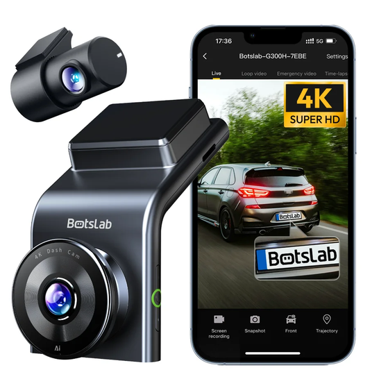 Cámara de Coche Delantera y Trasera Botslab G300H Plus, 4K, Wi-Fi, GPS, Pantalla 2.4 pulgadas