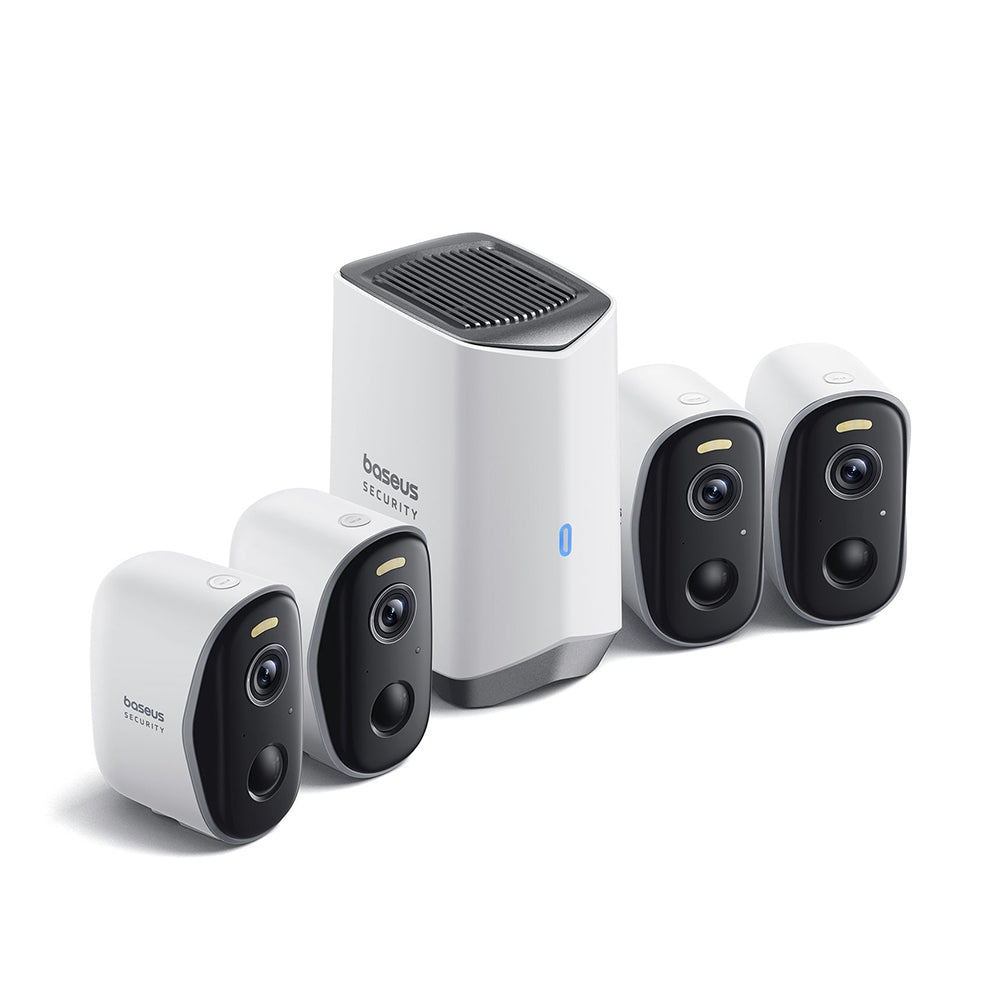 Cámara de Vigilancia Baseus N1, Wi-Fi, 2K, IP67, Exterior, Set de 4 piezas ACSLH-01
