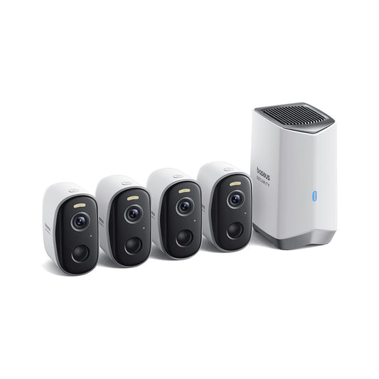 Cámara de Vigilancia Baseus N1, Wi-Fi, 2K, IP67, Exterior, Set de 4 piezas, Blanca ACSLH-01