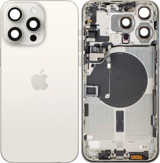 Cubierta de Batería Apple iPhone 15 Pro Max, Con Carcasa Central, Blanco (Titanio Blanco), Intercambio