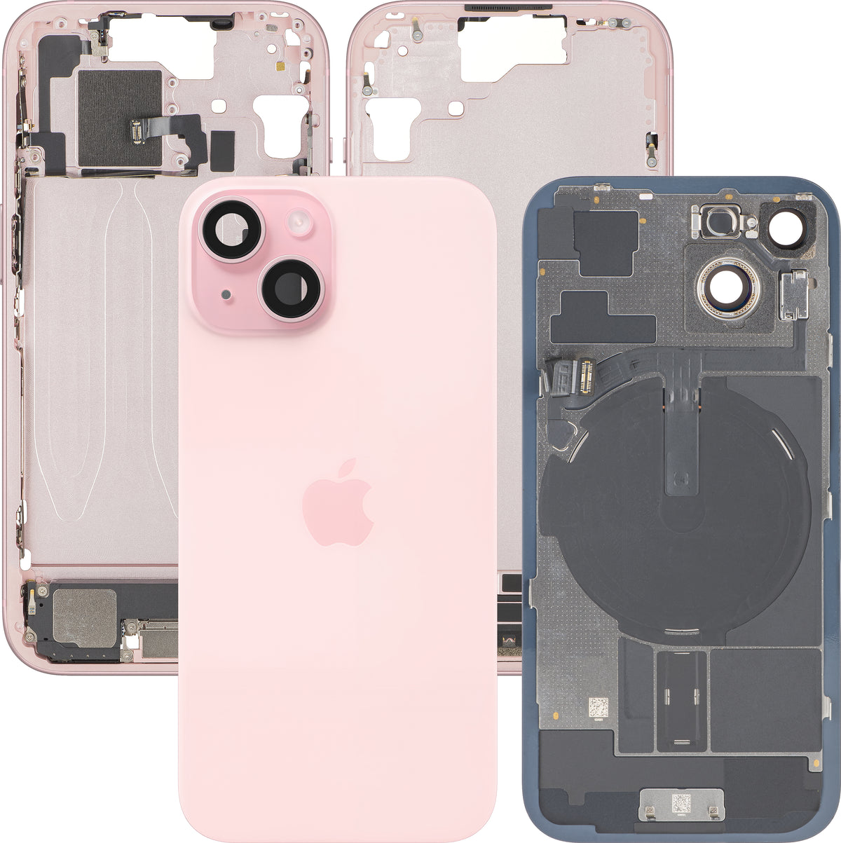 Tapa de Batería Apple iPhone 15, Con Carcasa Central, Piezas Completas, Rosa, Swap Premium