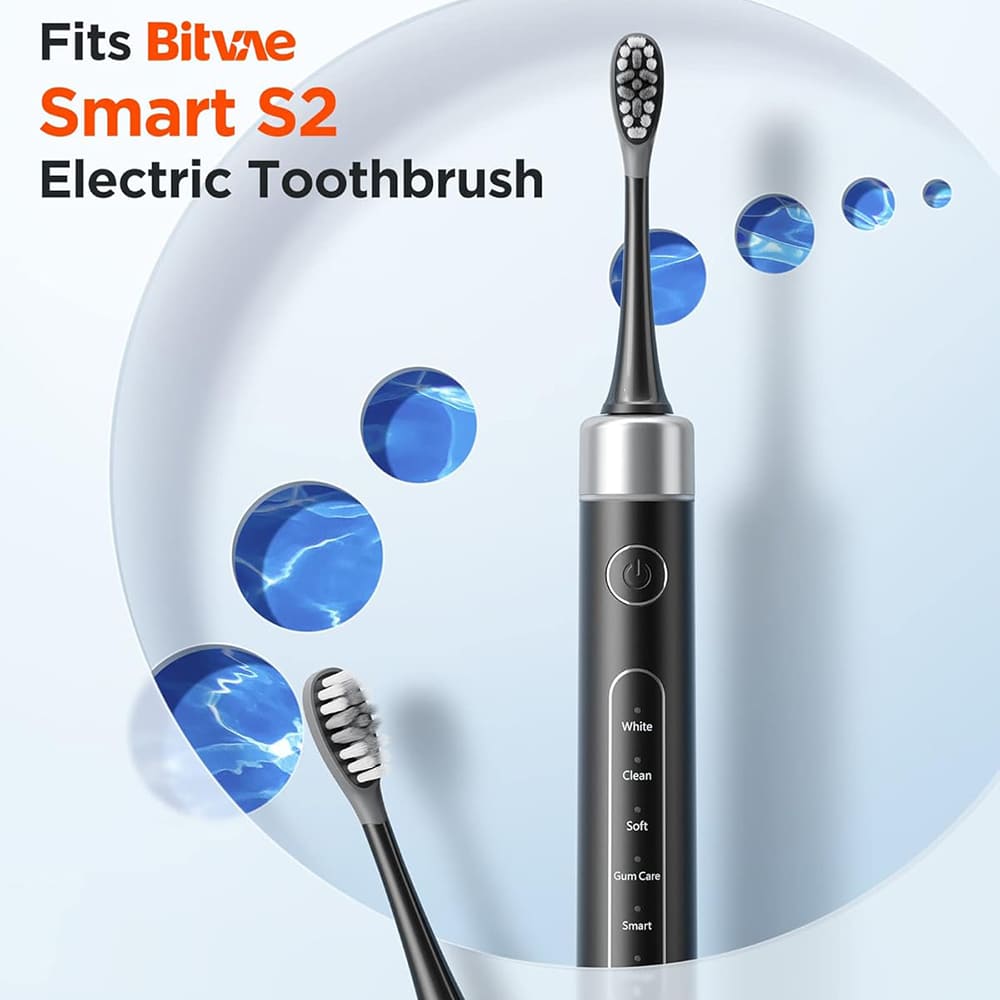 Cabezal de repuesto Gum Care para Cepillo Eléctrico Bitvae S2 / S3, Set de 4 piezas, Negro