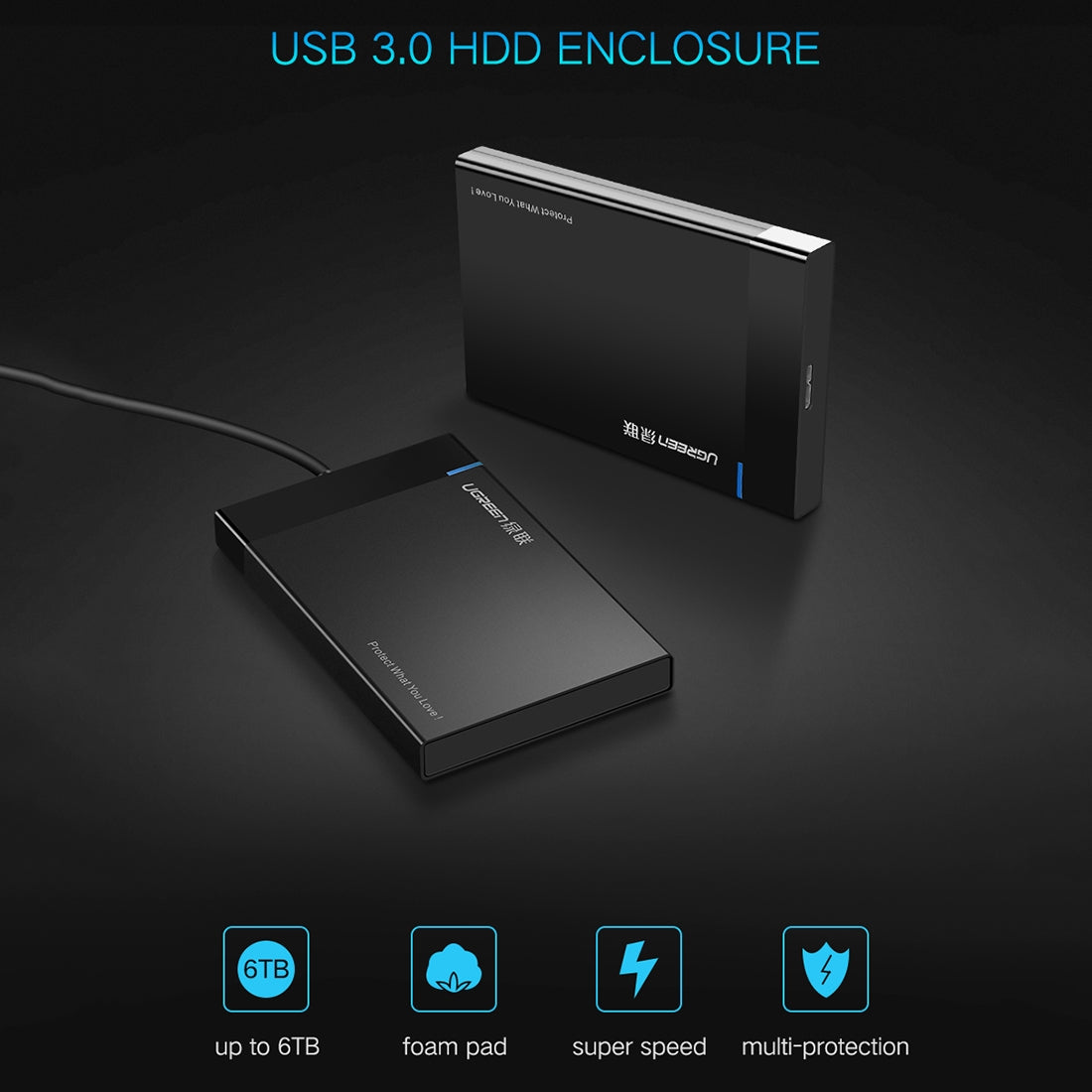 Rack UGREEN US221 para HDD / SSD SATA 2.5 pulgadas, USB 3.0, Negro