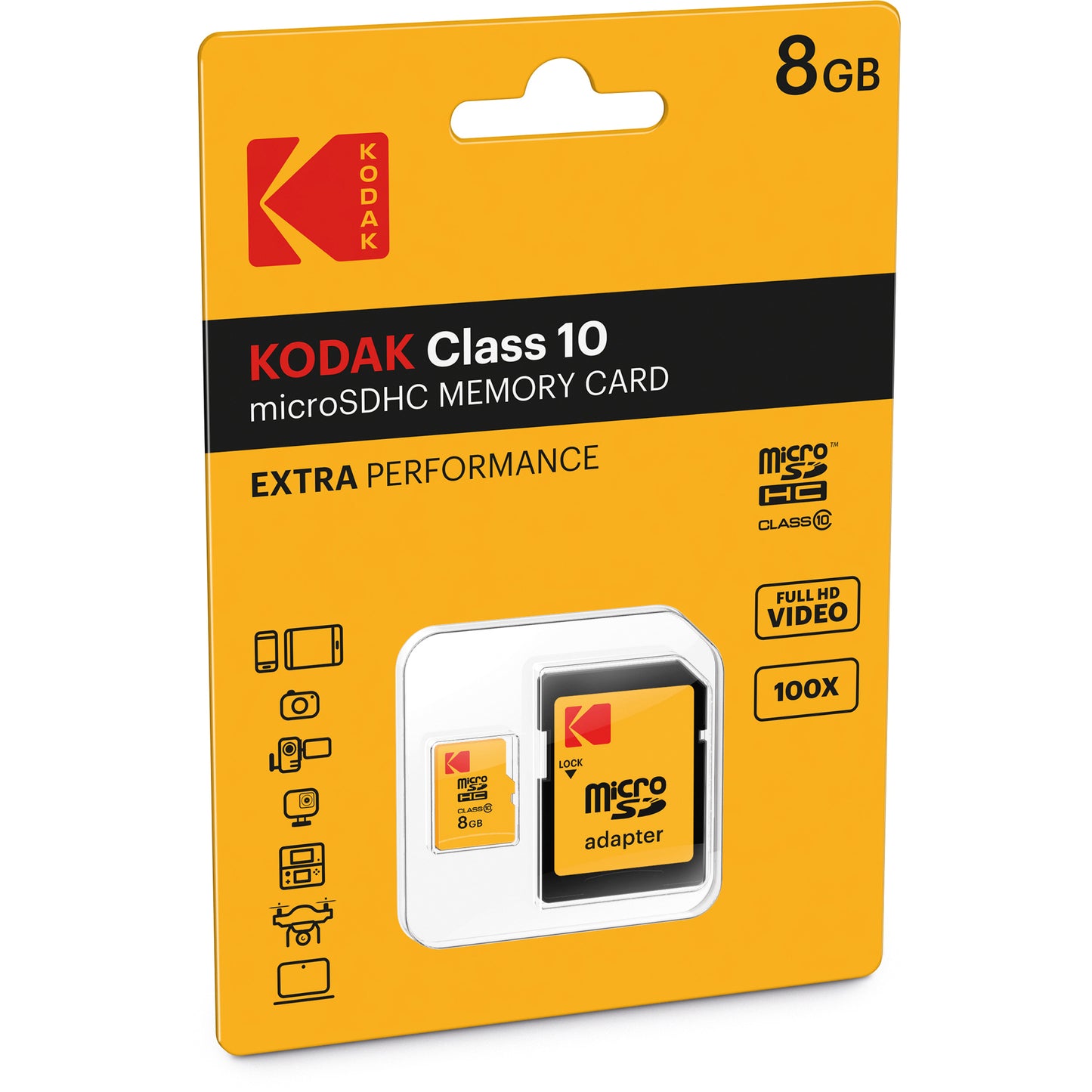 Tarjeta de Memoria microSDHC Kodak Extra Performance, 8Gb, Clase 10, Con Adaptador EKMSDM8GHC10CK
