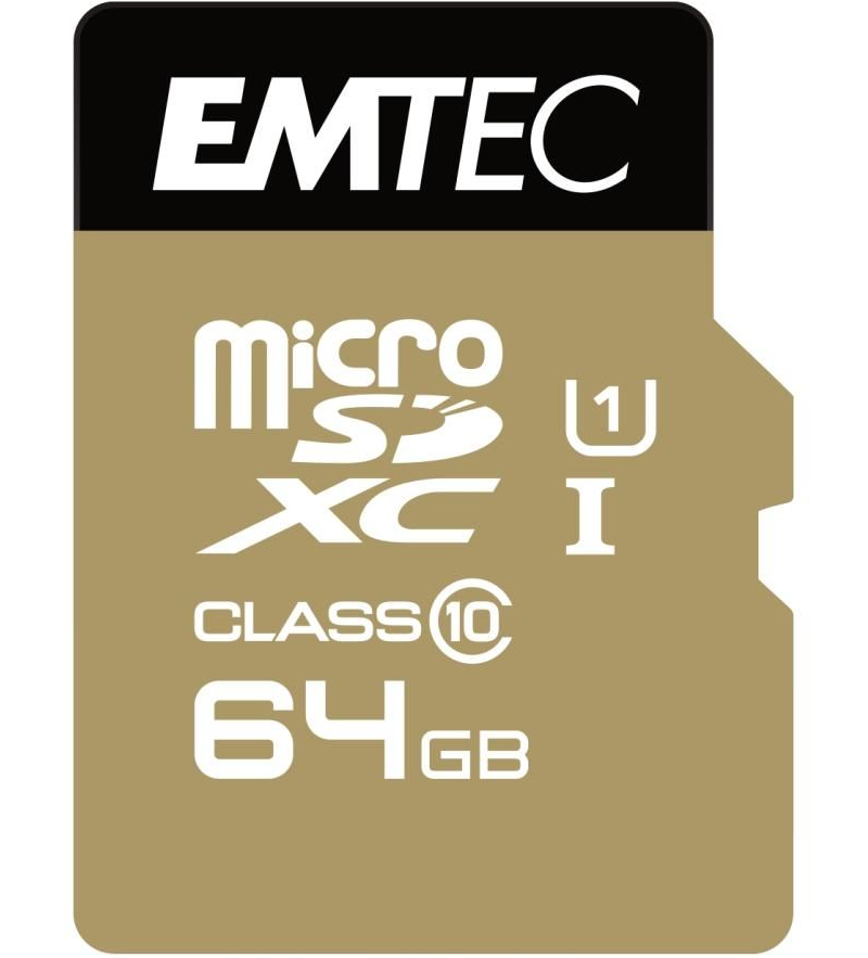 Tarjeta de Memoria microSDXC Emtec Gold+, 64Gb, Clase 10 / UHS-1 U1, Con Adaptador ECMSDM64GXC10GP