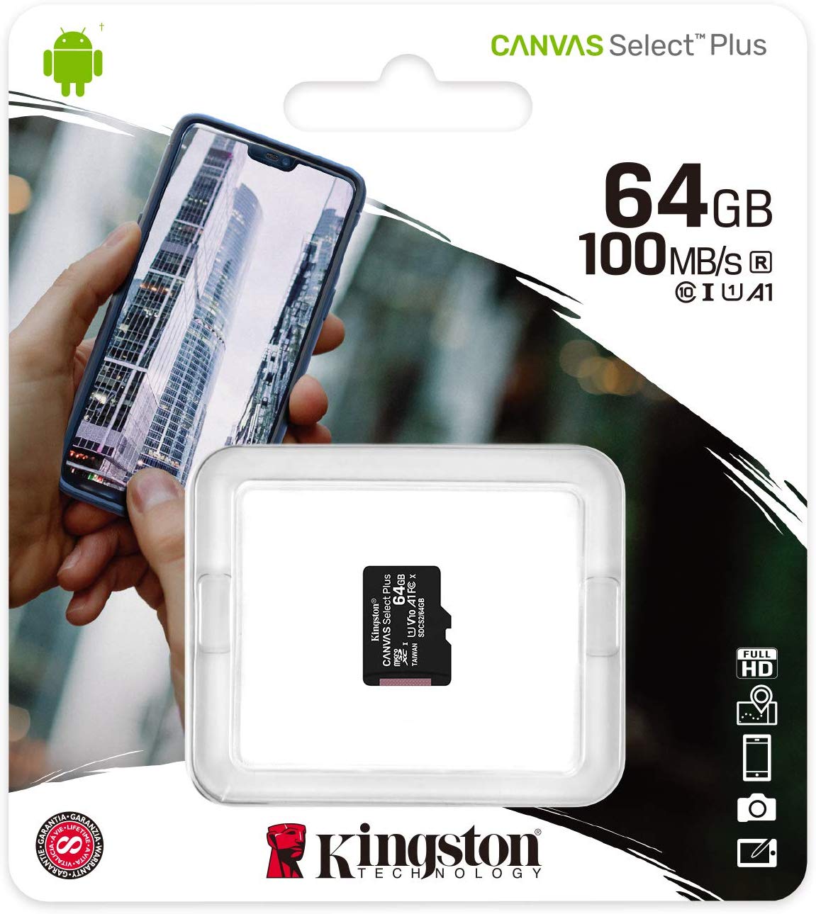 Tarjeta de Memoria Kingston Canvas Select Plus, 64Gb, Clase 10 / UHS-1 U1 SDCS2/64GBSP microSDXC