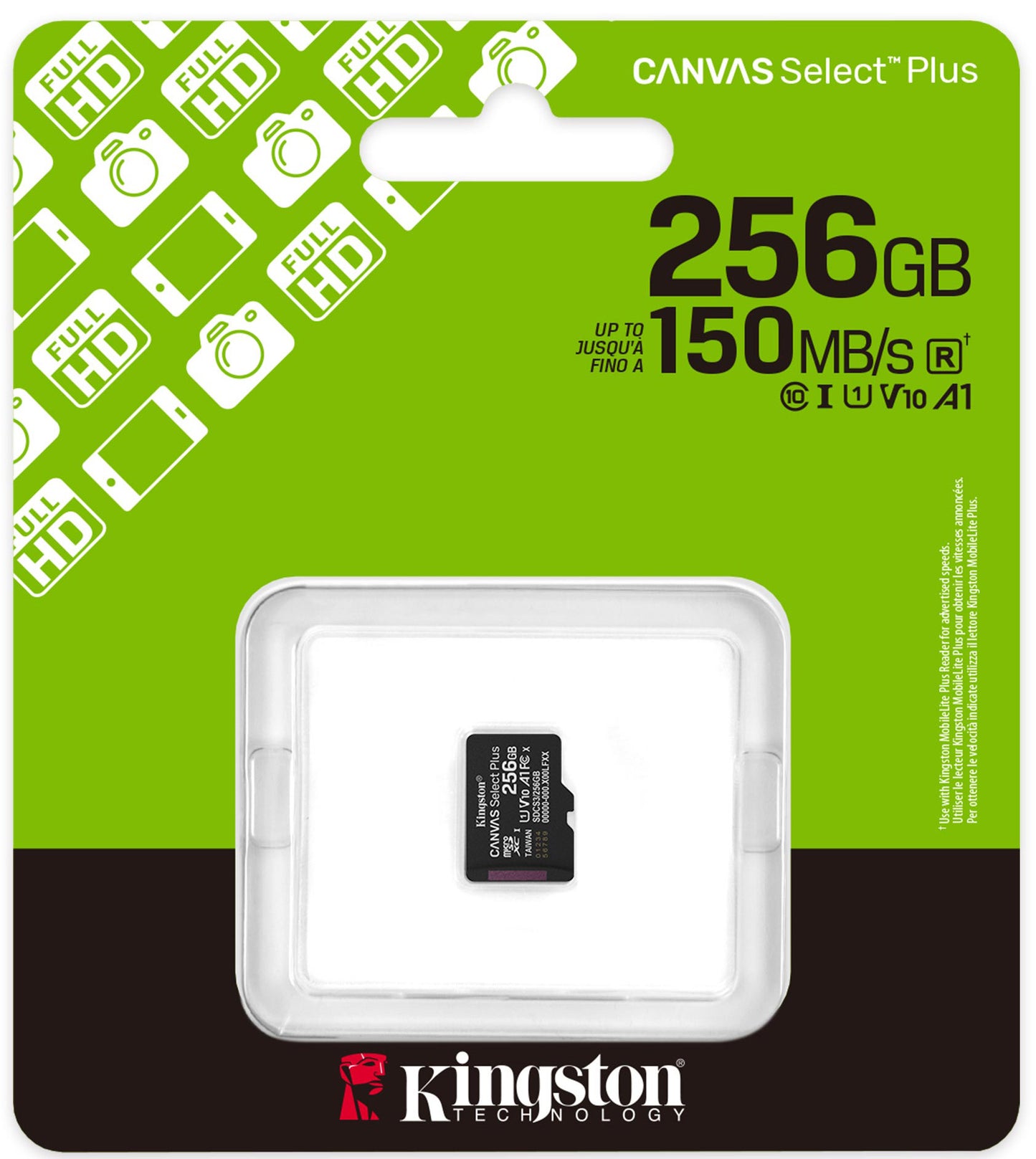 Tarjeta de Memoria microSDXC Kingston Canvas Select Plus Android A1, 256Gb, Clase 10 / UHS-1 U1 SDCS3/256GBSP