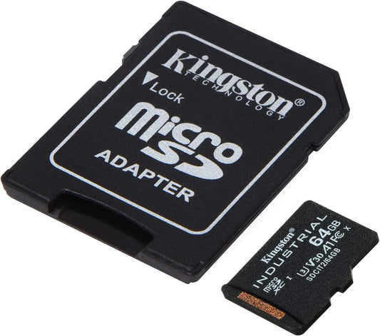 Tarjeta de Memoria microSDXC Kingston Industrial, 64Gb, Clase 10 / UHS-1 U3, Con Adaptador SDCIT2/64GB