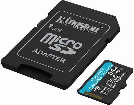 Tarjeta de Memoria microSDXC Kingston Canvas Go Plus Android A2, 64Gb, Clase 10 / UHS-1 U3, Con Adaptador SDCG4/64GB