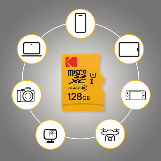 Tarjeta de Memoria microSDXC Kodak Premium Performance, 128Gb, Clase 10 / UHS-1 U1, Con Adaptador EKMSDM128GXC10K