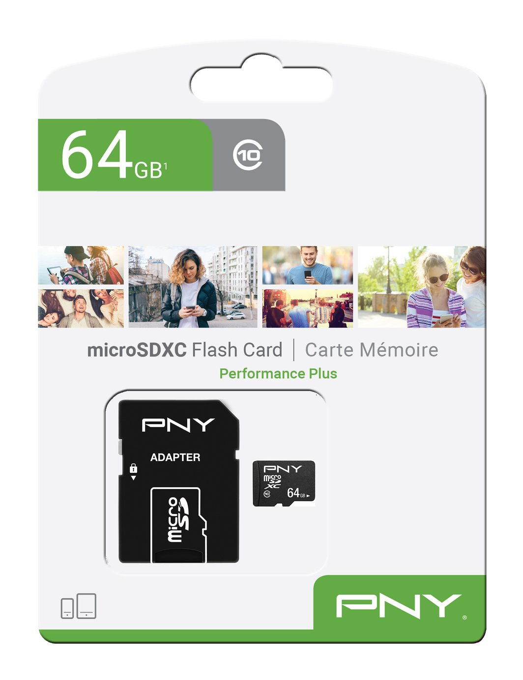 Tarjeta de Memoria microSDXC PNY Performance Plus, 64Gb, Clase 10, Con Adaptador P-SDU64G10PPL-GE