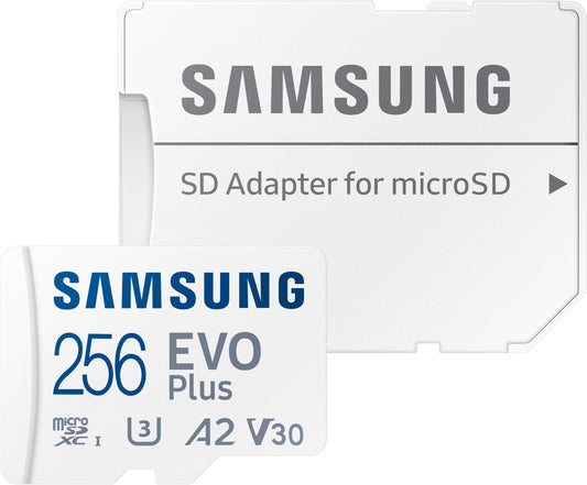 Tarjeta de memoria microSDXC Samsung Evo Plus, 256Gb, Clase 10 / UHS-1 U3, con adaptador MB-MC256SA/EU