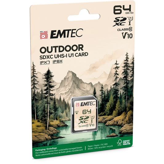 Tarjeta de Memoria SDHC Emtec Outdoor, 64Gb, Clase 10 / UHS-1 U1 ECMSD64GXCU1OR
