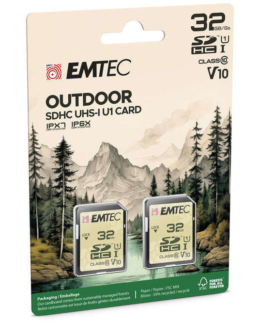 Tarjeta de Memoria SDHC Emtec Rugged Outdoor, 32Gb, Clase 10 / UHS-1 U1, Set 2 piezas ECMSD32GHCU1ORP2