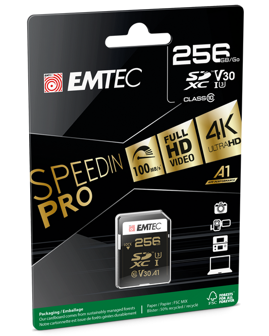 Tarjeta de Memoria SDXC Emtec SpeedIn Pro, 256Gb, Clase 10 / UHS-1 U3 ECMSD256GXC10SP