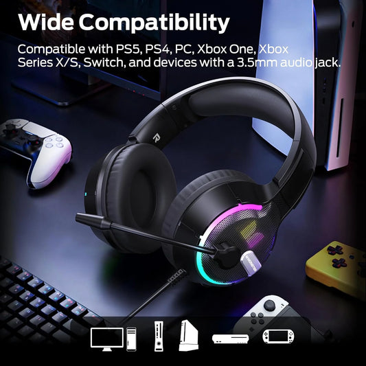 Auriculares Gaming 3.5mm Monster Mission 320, RGB, 1.9m, Negros