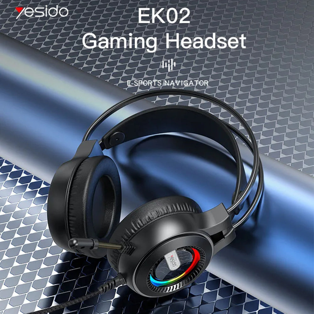 Auriculares Gaming 3.5mm Yesido EK02, RGB, 2.2m, Negros