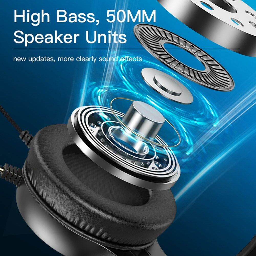Auriculares Gaming 3.5mm Yesido EK02, RGB, 2.2m, Negros