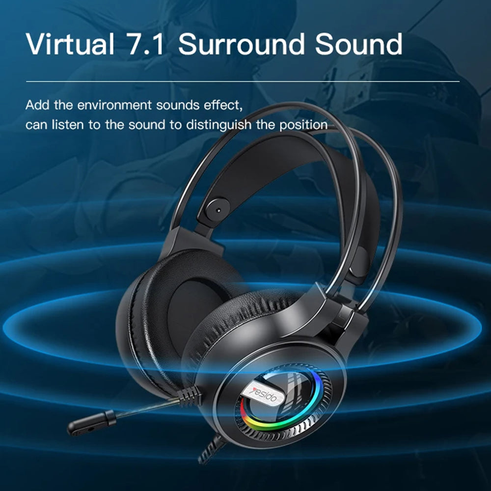 Auriculares Gaming 3.5mm Yesido EK02, RGB, 2.2m, Negros