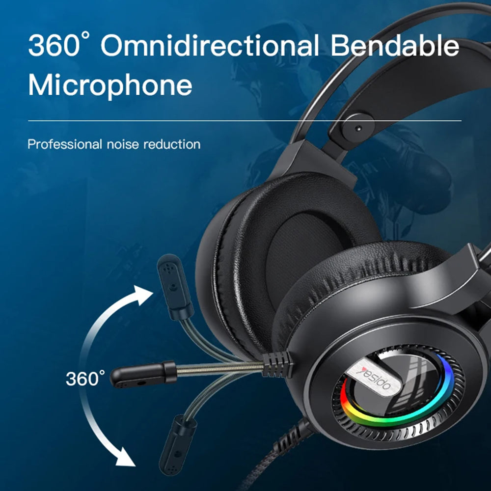 Auriculares Gaming 3.5mm Yesido EK02, RGB, 2.2m, Negros