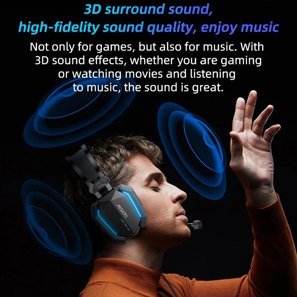 Auriculares Gaming 3.5mm Yesido EK03, RGB, 2m, Negros