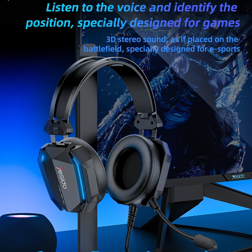 Auriculares Gaming 3.5mm Yesido EK03, RGB, 2m, Negros