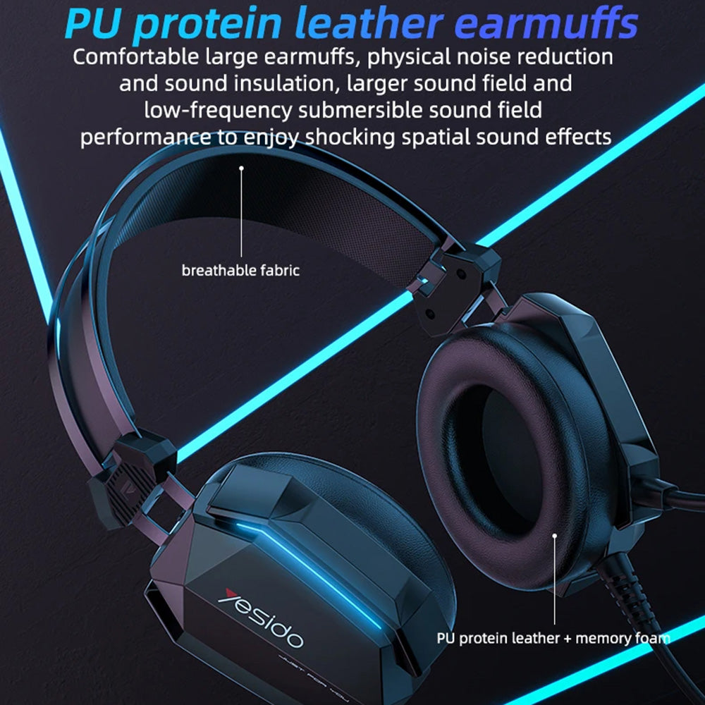 Auriculares Gaming 3.5mm Yesido EK03, RGB, 2m, Negros