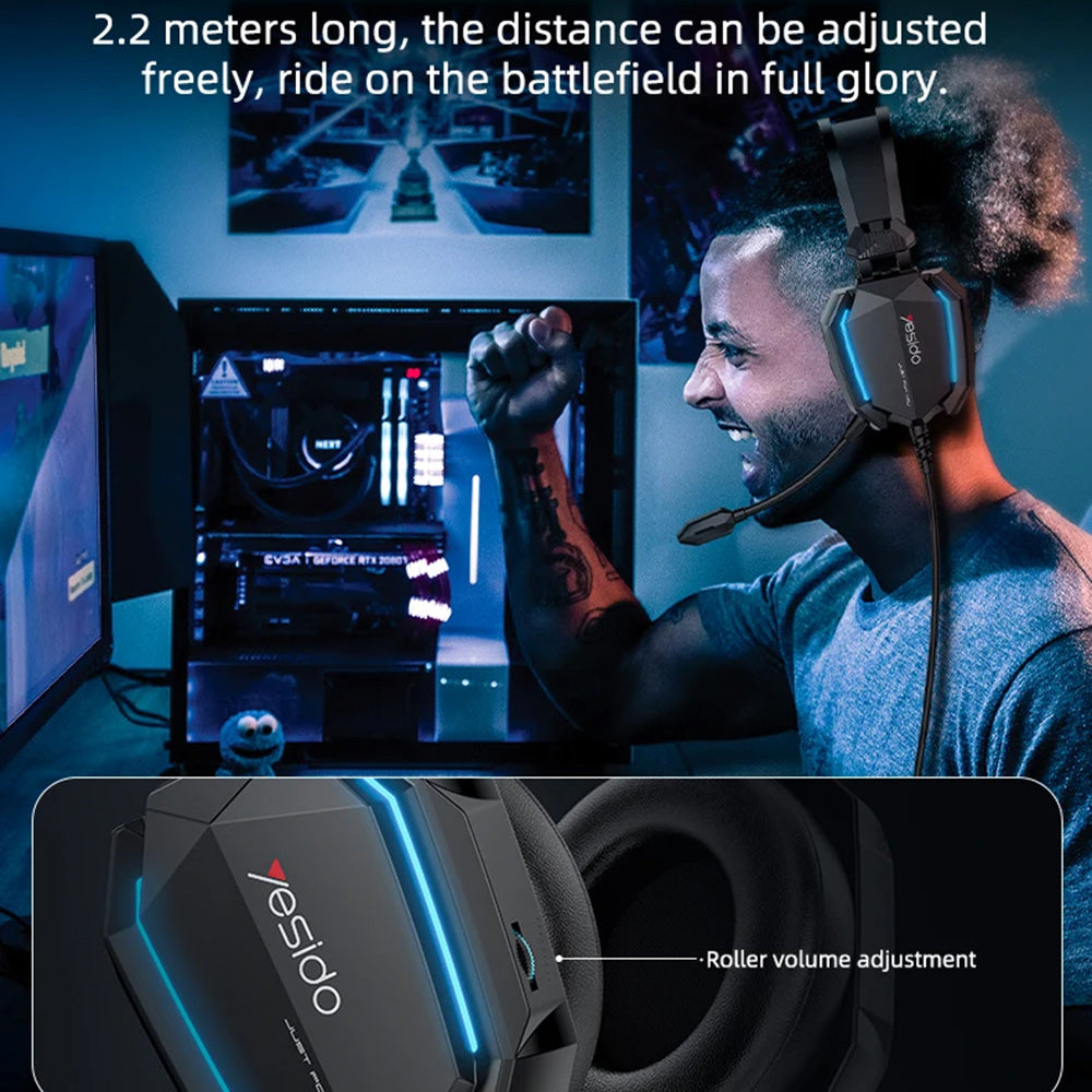 Auriculares Gaming 3.5mm Yesido EK03, RGB, 2m, Negros