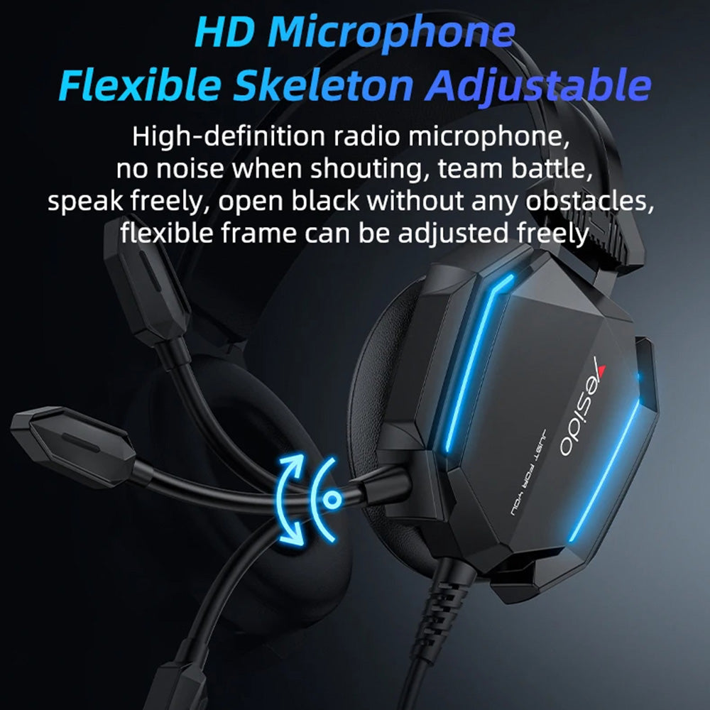 Auriculares Gaming 3.5mm Yesido EK03, RGB, 2m, Negros