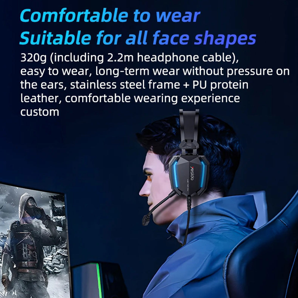 Auriculares Gaming 3.5mm Yesido EK03, RGB, 2m, Negros