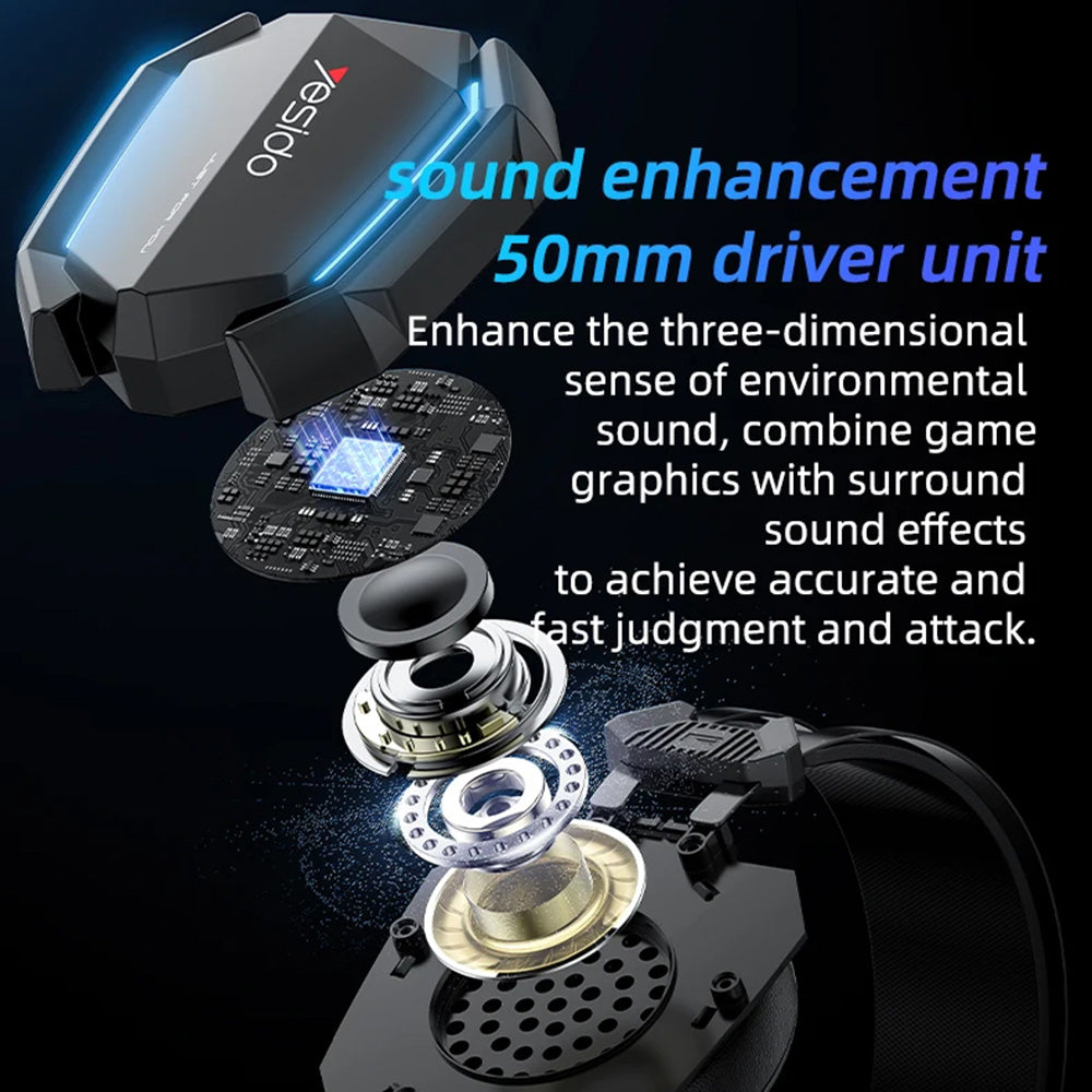Auriculares Gaming 3.5mm Yesido EK03, RGB, 2m, Negros